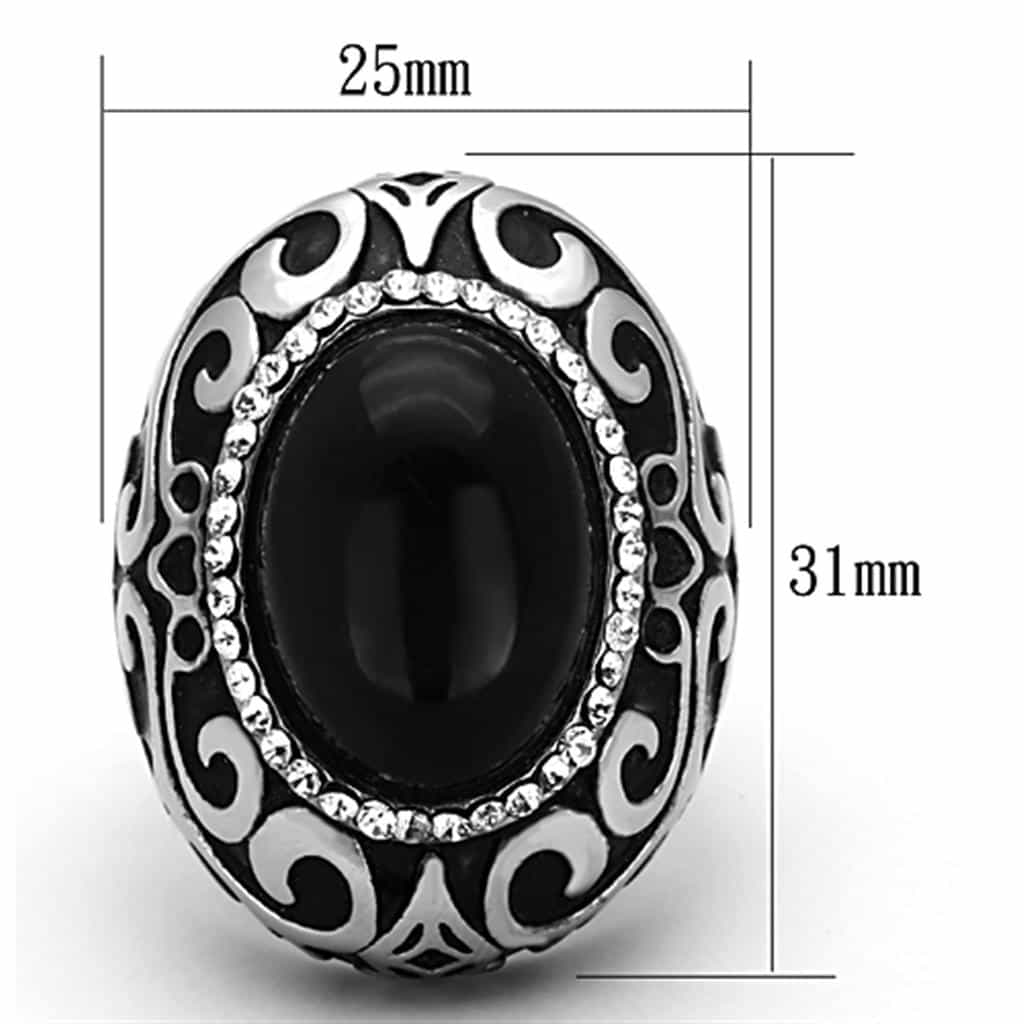 Stainless Steel Black Onyx Oval Filigree Scroll Dome Ring view 2