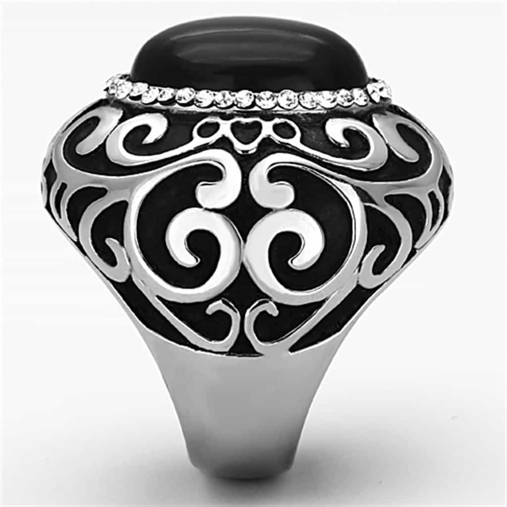 Stainless Steel Black Onyx Oval Filigree Scroll Dome Ring view 8