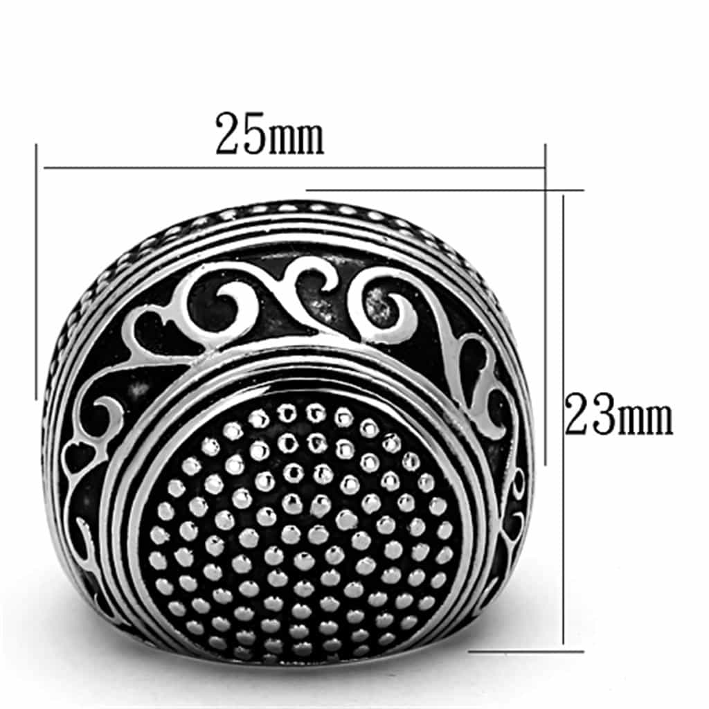 Stainless Steel Antiqued Studded Scroll Dome Ring view 6