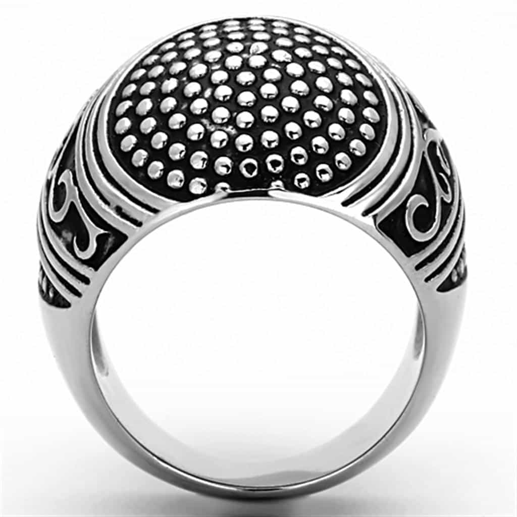 Stainless Steel Antiqued Studded Scroll Dome Ring view 7
