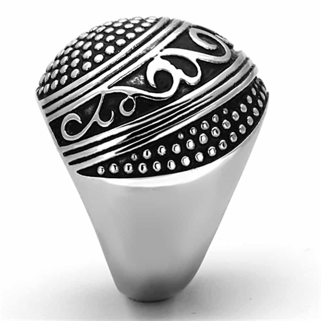 Stainless Steel Antiqued Studded Scroll Dome Ring view 4