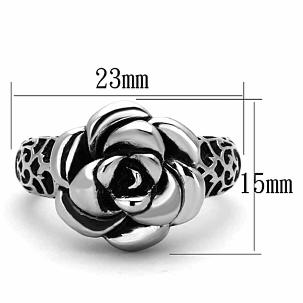 Stainless Steel Antiqued Rose Flower Filigree Dome Ring view 6
