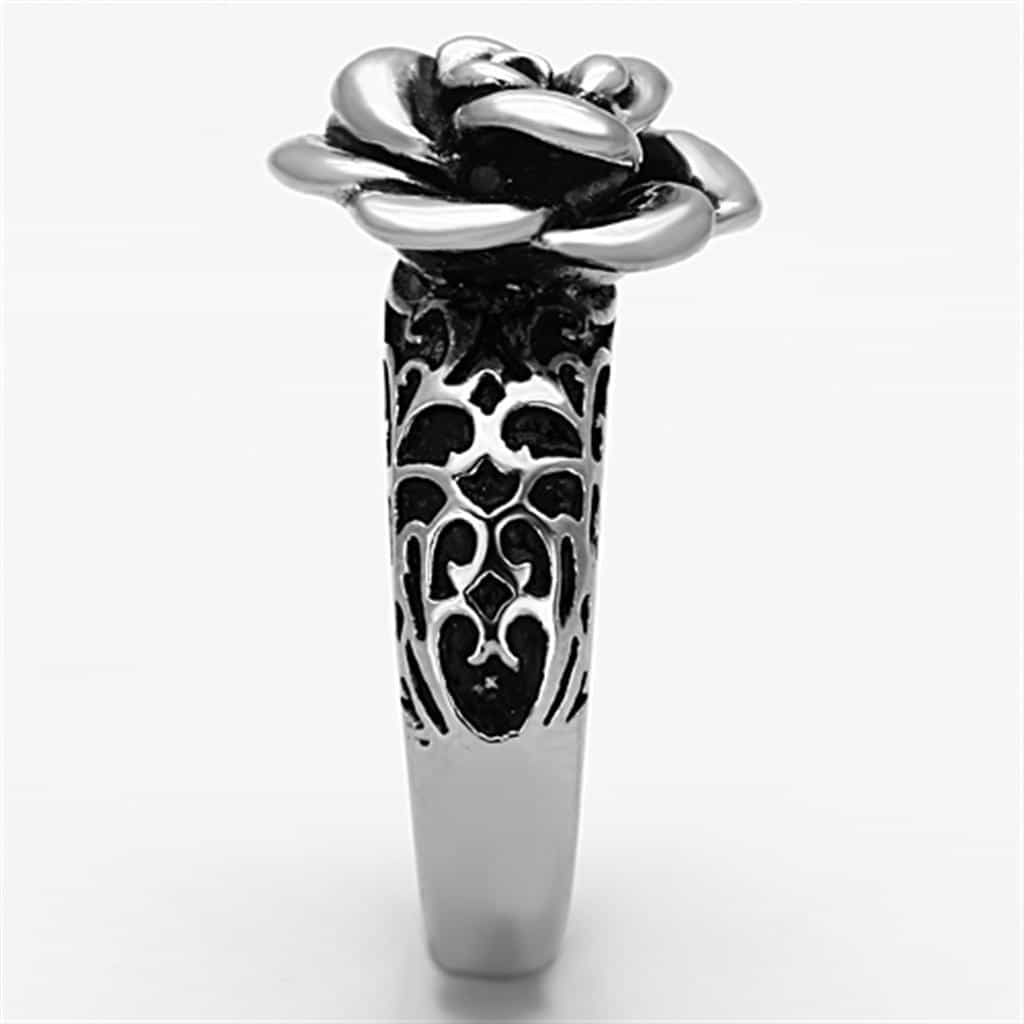 Stainless Steel Antiqued Rose Flower Filigree Dome Ring view 4