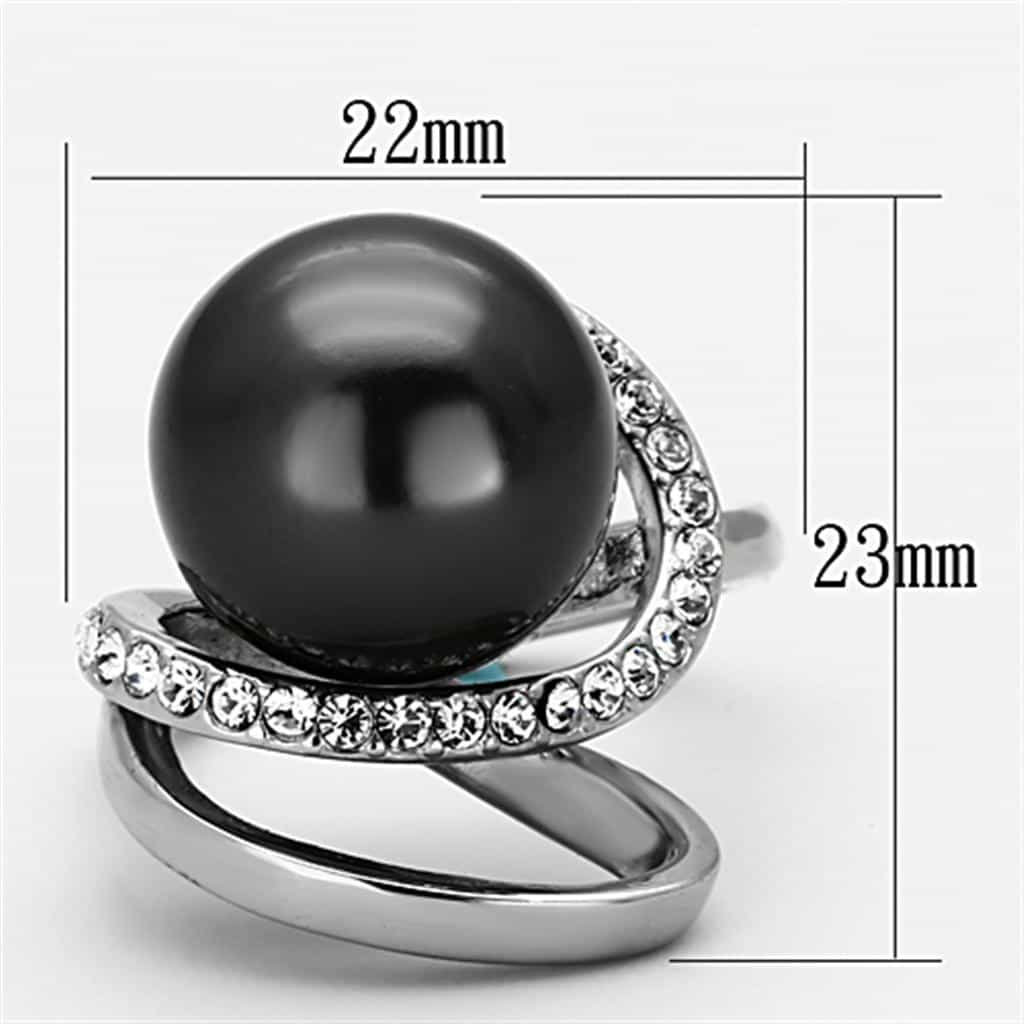 Stainless Steel Dark Pearl CZ Halo Bypass Ring view 6