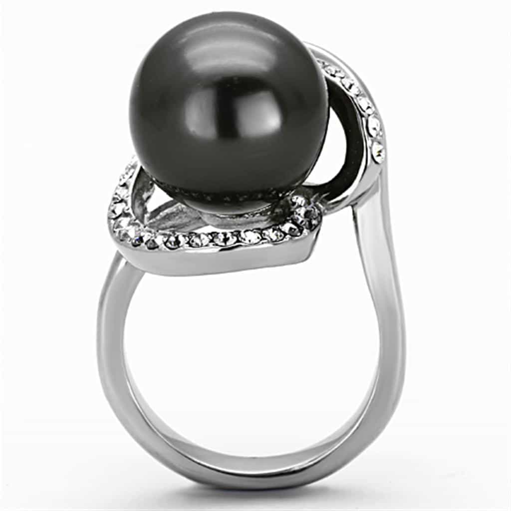 Stainless Steel Dark Pearl CZ Halo Bypass Ring view 3
