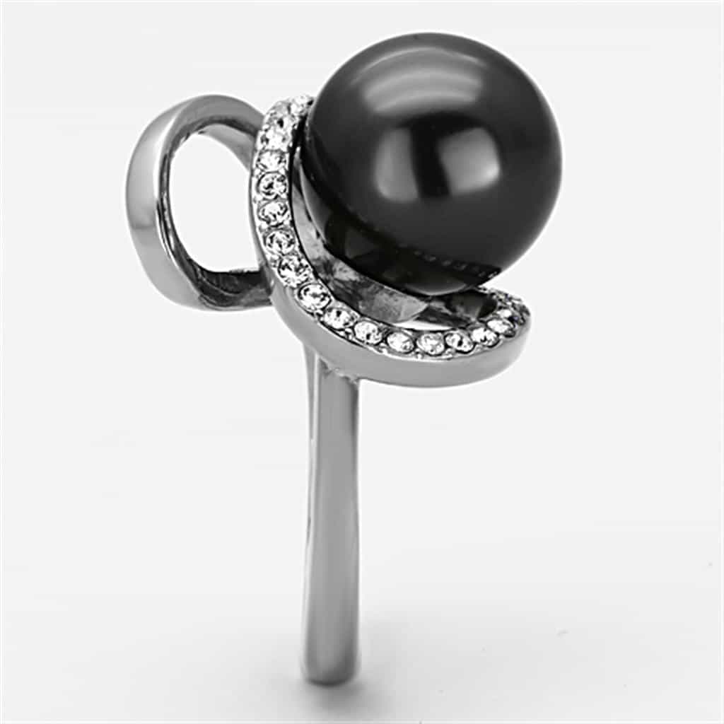 Stainless Steel Dark Pearl CZ Halo Bypass Ring view 8