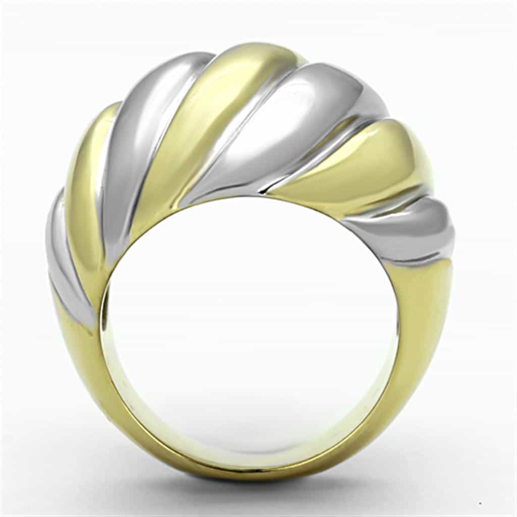 Stainless Steel Two Tone Gold Silver Polished Swirl Dome Ring view 7
