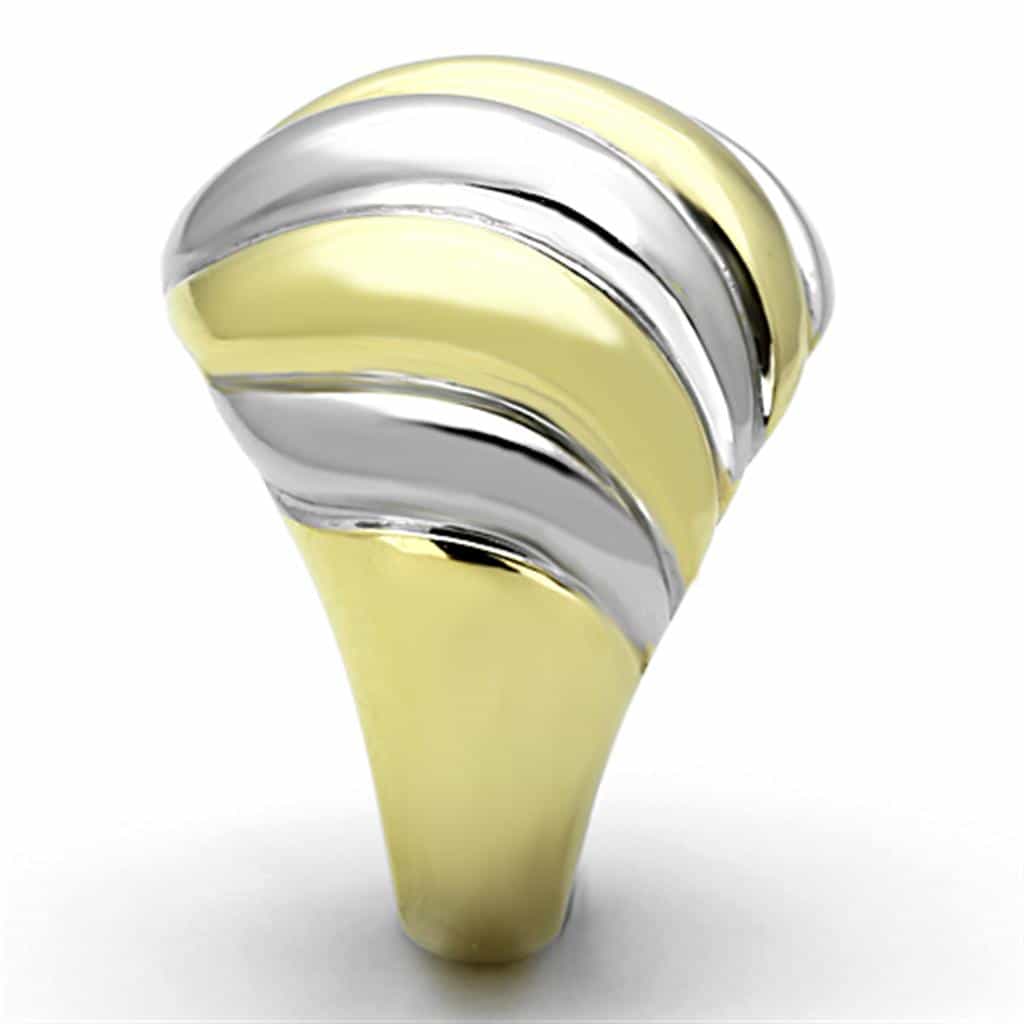 Stainless Steel Two Tone Gold Silver Polished Swirl Dome Ring view 4