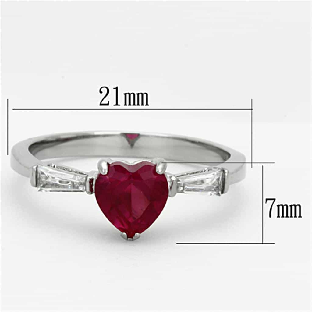 Stainless Steel Red Ruby Heart Baguette Accent Ring view 6
