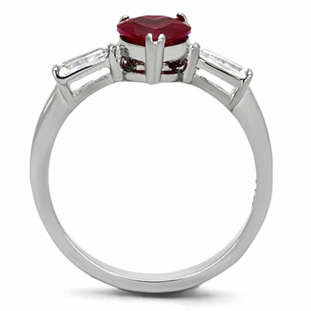 Stainless Steel Red Ruby Heart Baguette Accent Ring view 7