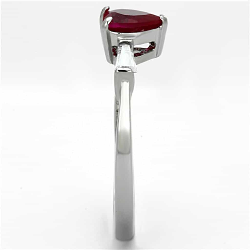 Stainless Steel Red Ruby Heart Baguette Accent Ring view 8