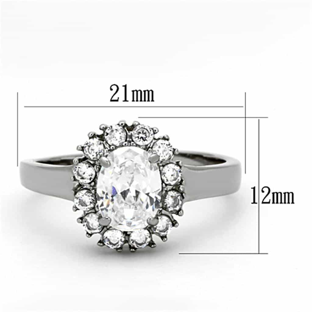 Stainless Steel CZ Oval Halo Classic Ring | The Stainless Jewelry view 6