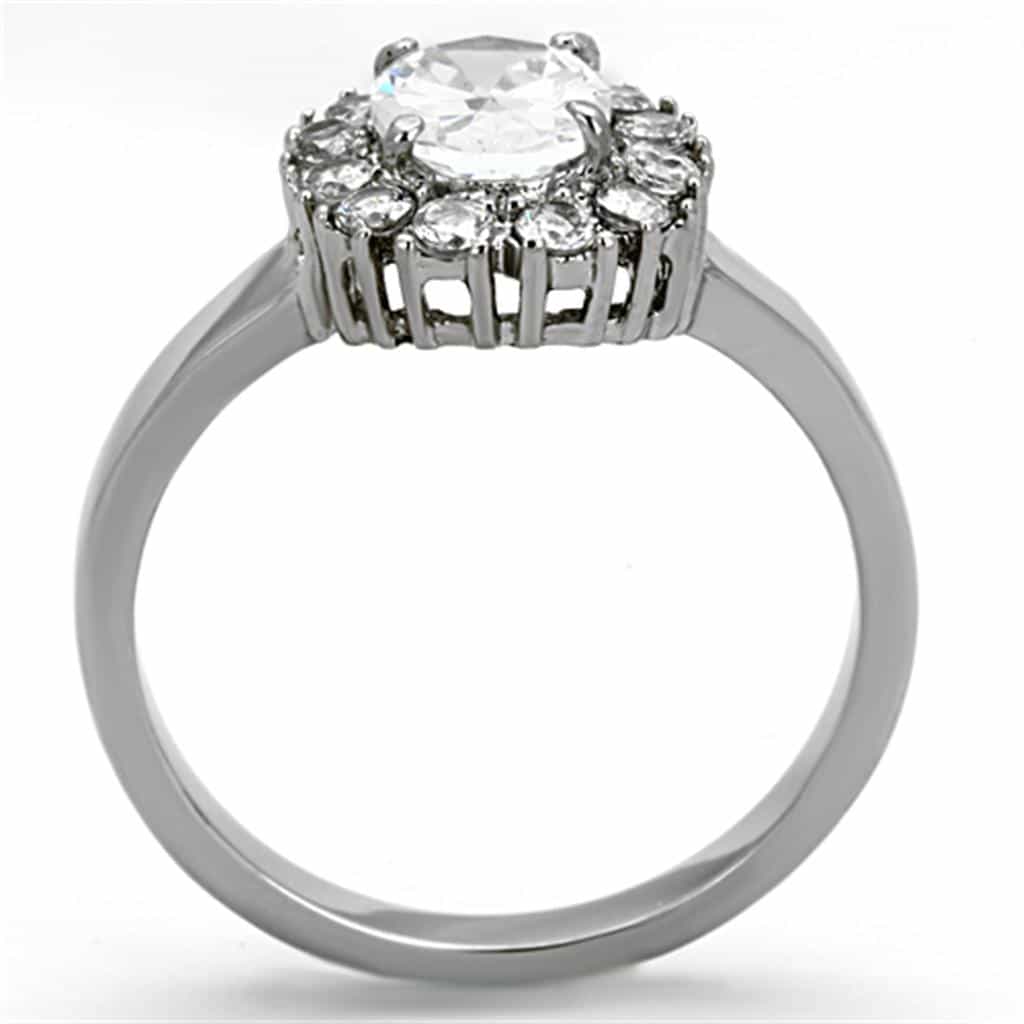 Stainless Steel CZ Oval Halo Classic Ring | The Stainless Jewelry view 3