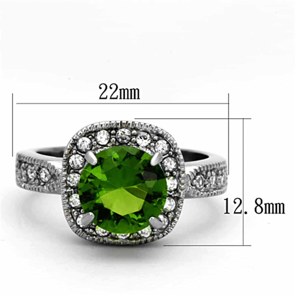 Stainless Steel Green Peridot Round CZ Halo Ring view 6