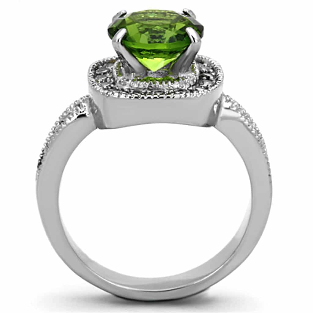 Stainless Steel Green Peridot Round CZ Halo Ring view 3