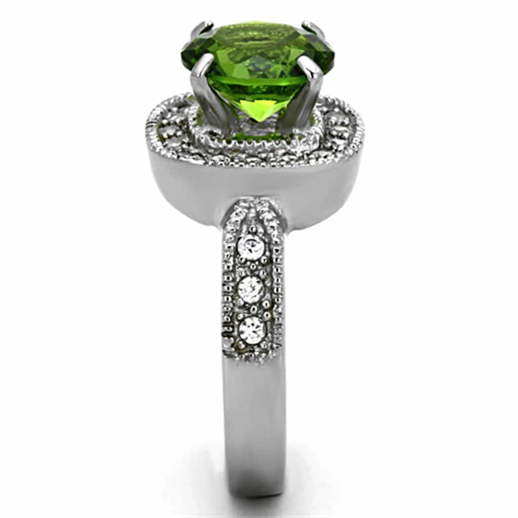 Stainless Steel Green Peridot Round CZ Halo Ring view 4