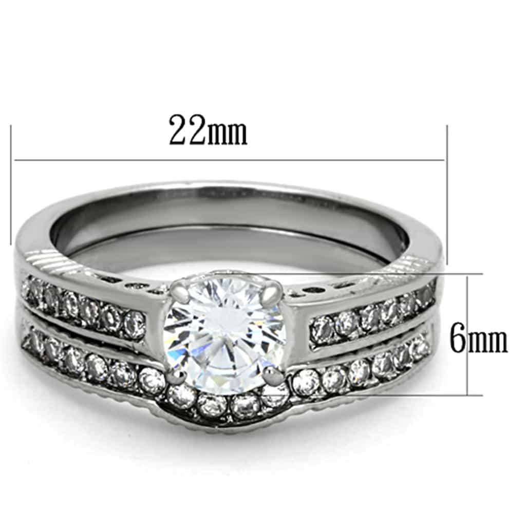 Stainless Steel CZ Round Halo Bridal Ring Set view 6