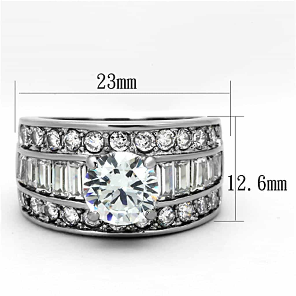 Stainless Steel CZ Round Baguette Channel Wide Ring view 2