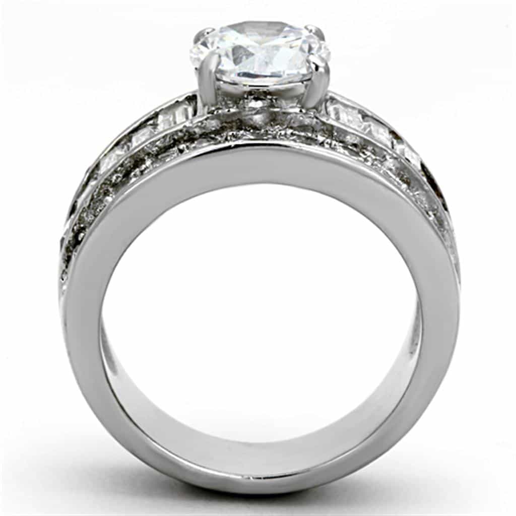 Stainless Steel CZ Round Baguette Channel Wide Ring view 3