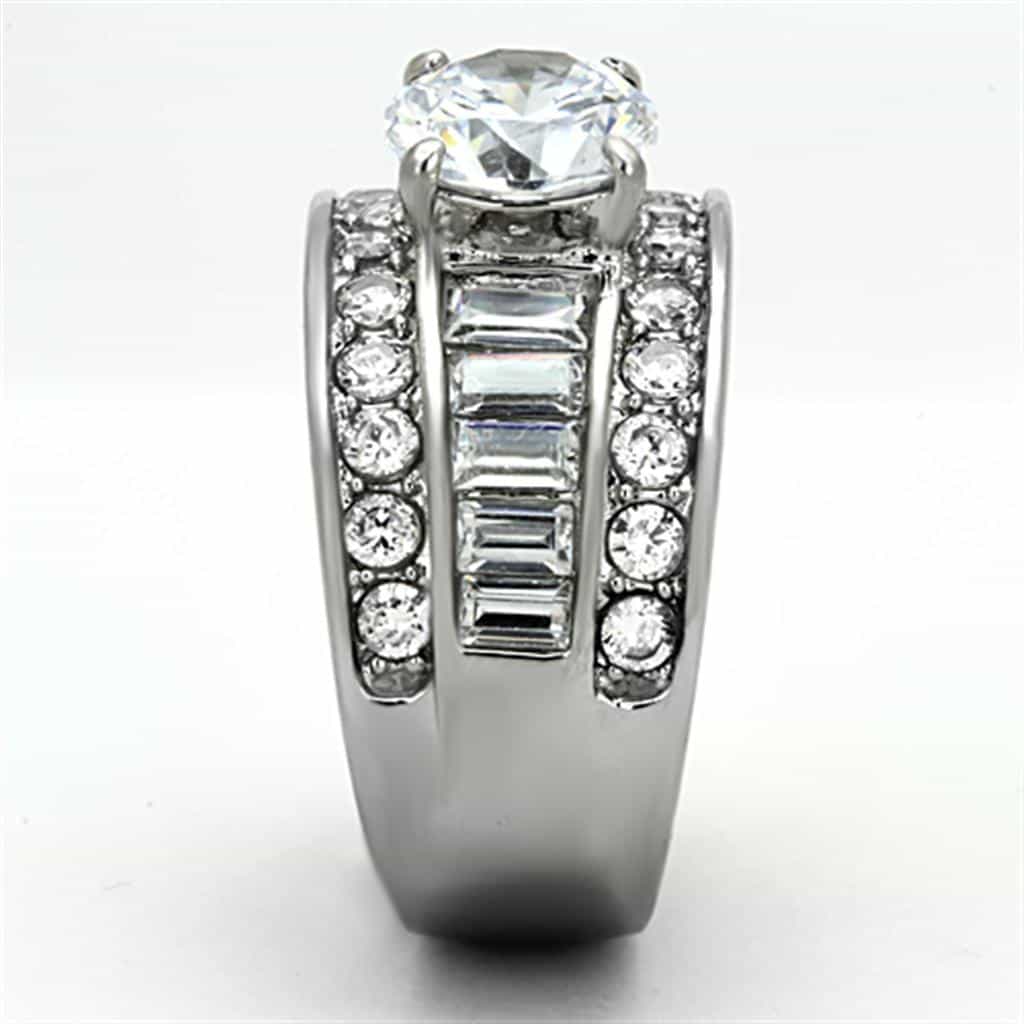 Stainless Steel CZ Round Baguette Channel Wide Ring view 4