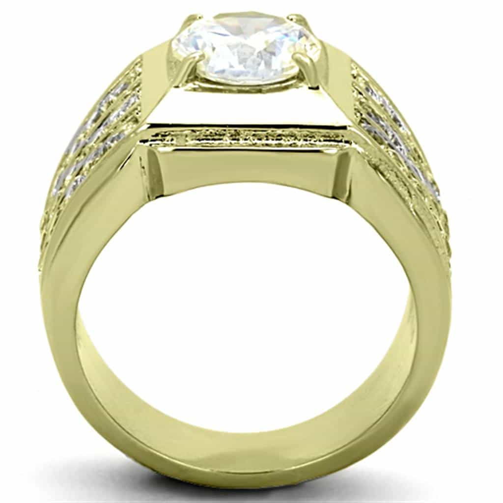 Stainless Steel Gold CZ Round Pave Channel Wide Ring view 7