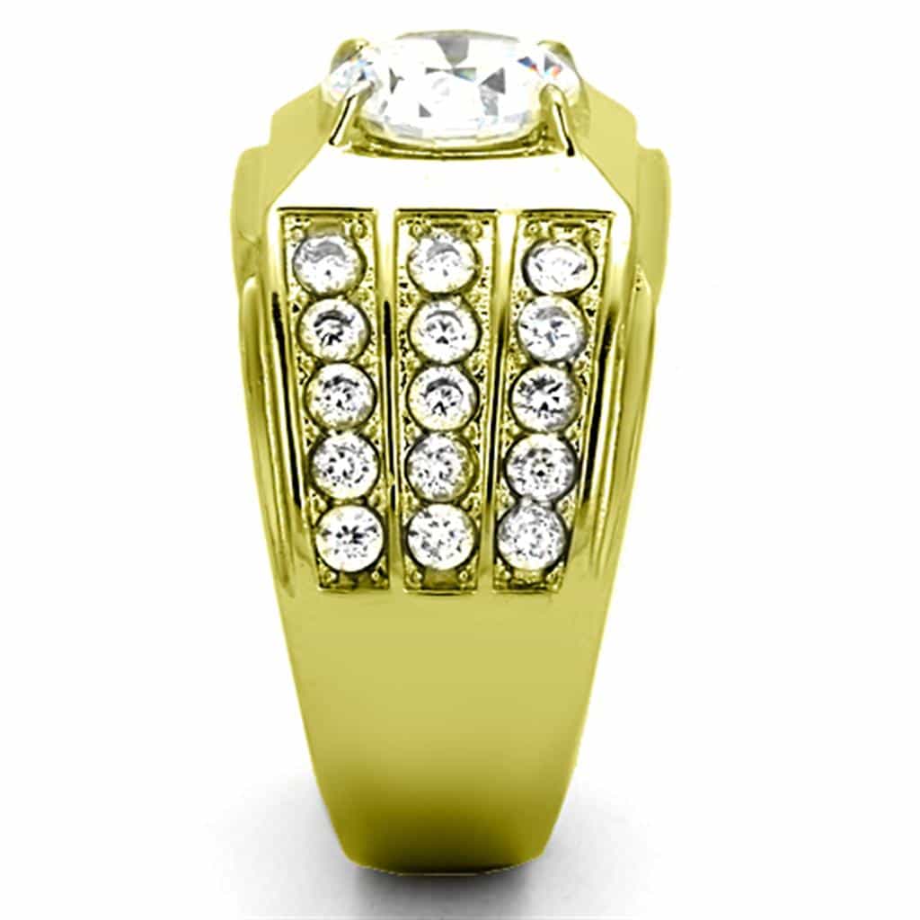Stainless Steel Gold CZ Round Pave Channel Wide Ring view 8