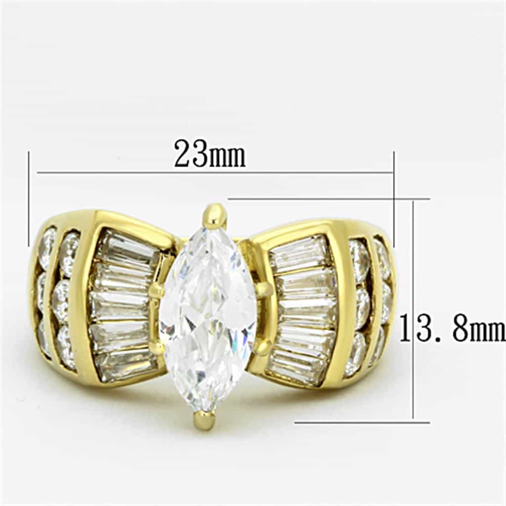 Stainless Steel Gold CZ Marquise Baguette Cocktail Ring view 6