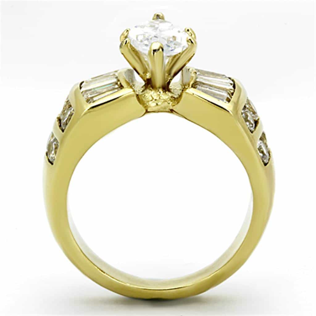 Stainless Steel Gold CZ Marquise Baguette Cocktail Ring view 3
