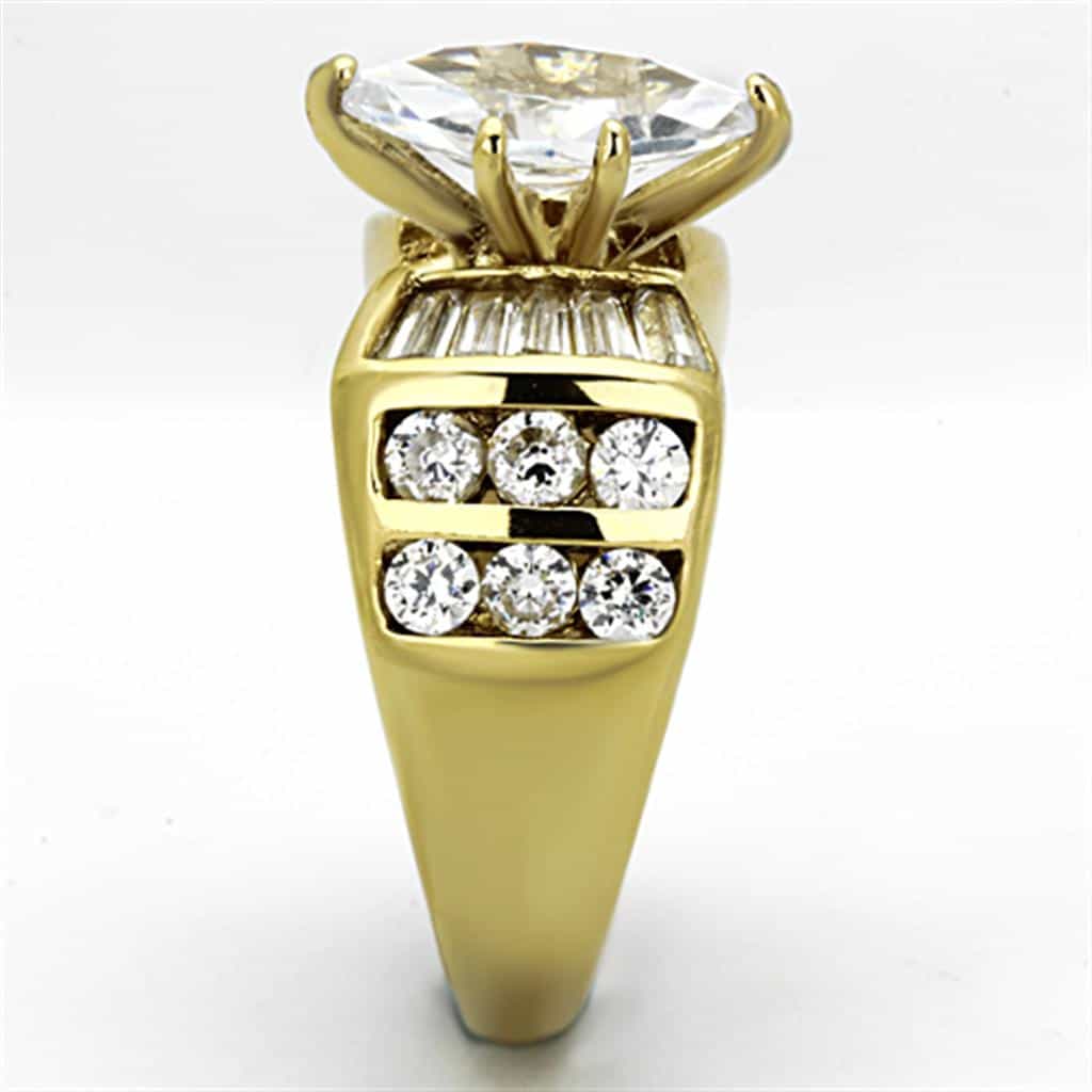 Stainless Steel Gold CZ Marquise Baguette Cocktail Ring view 8