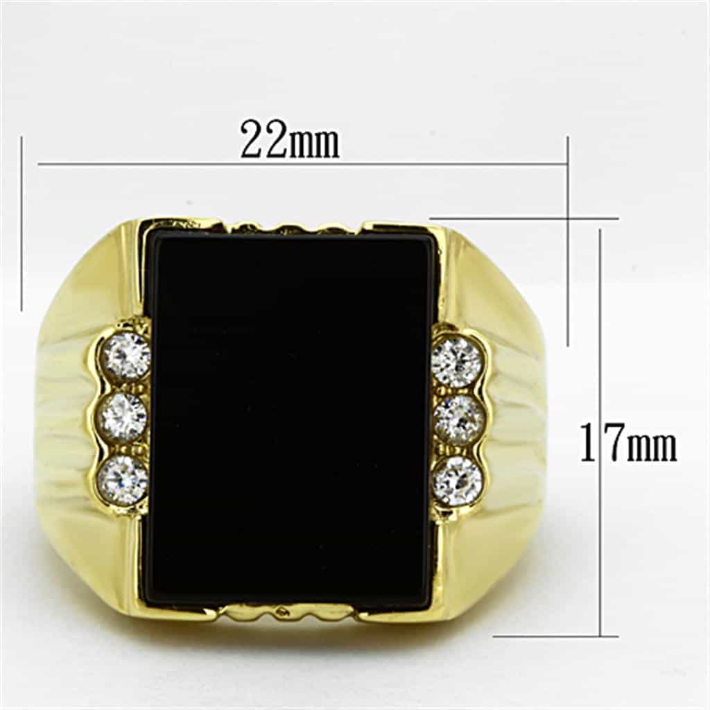 Stainless Steel Gold Black Onyx Rectangle CZ Mens Signet Ring view 6