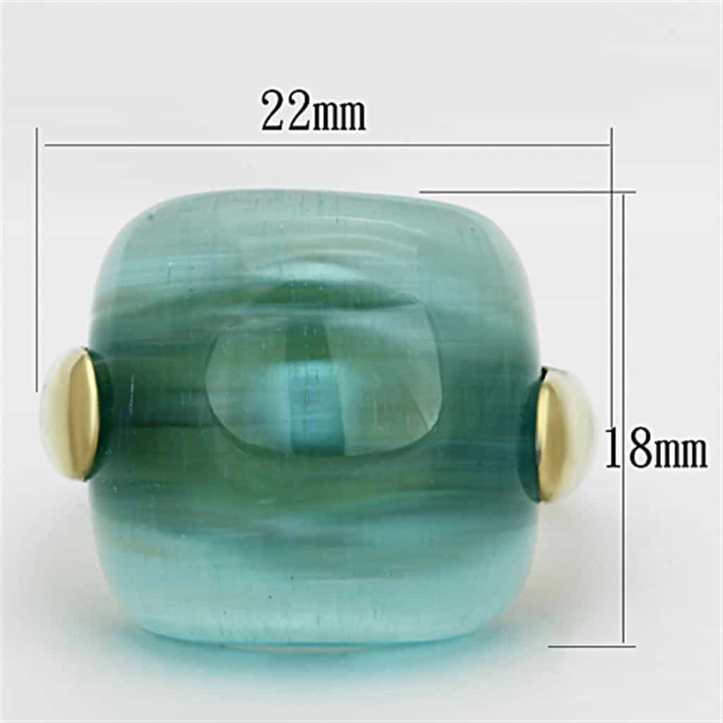 Stainless Steel Gold Aqua Cat Eye Cabochon Dome Ring view 2