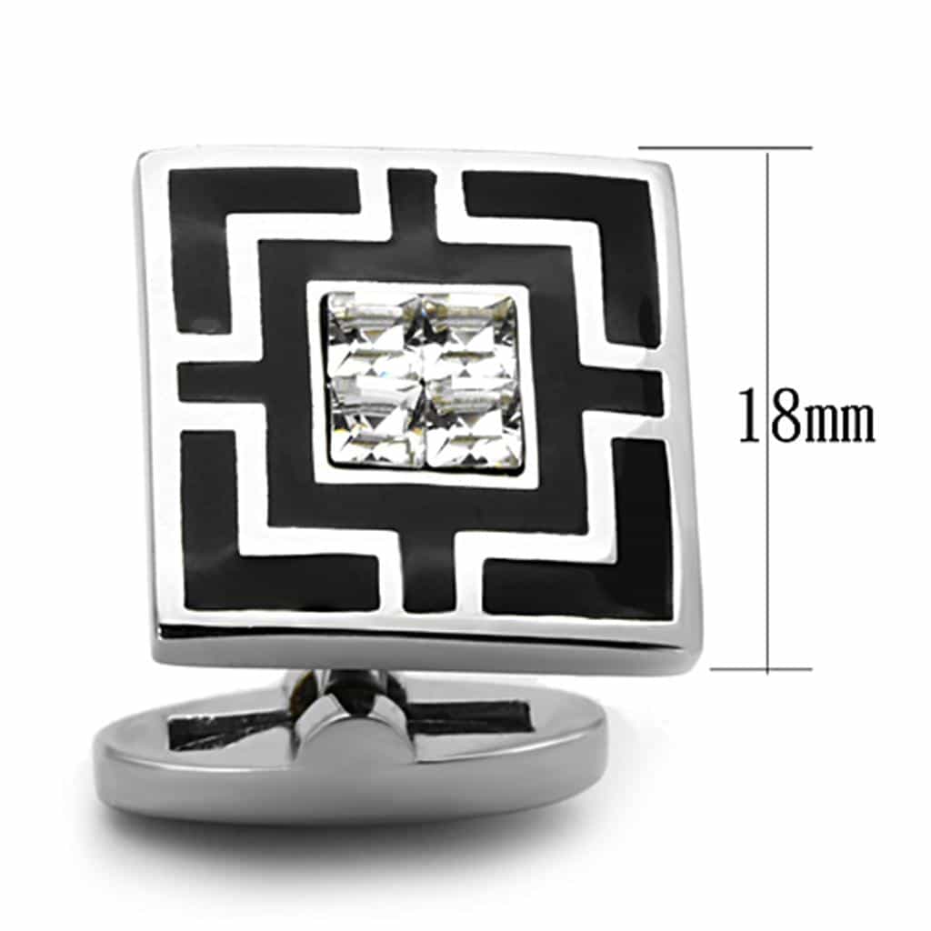 Stainless Steel Black Enamel Geometric CZ Square Bracelet view 2