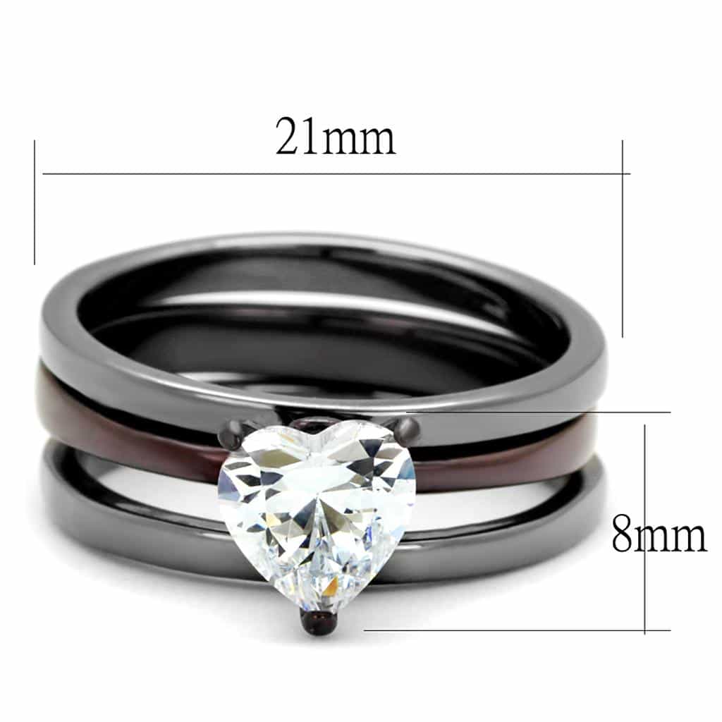 Stainless Steel Dark Tri Tone CZ Round Solitaire Stackable Ring view 2
