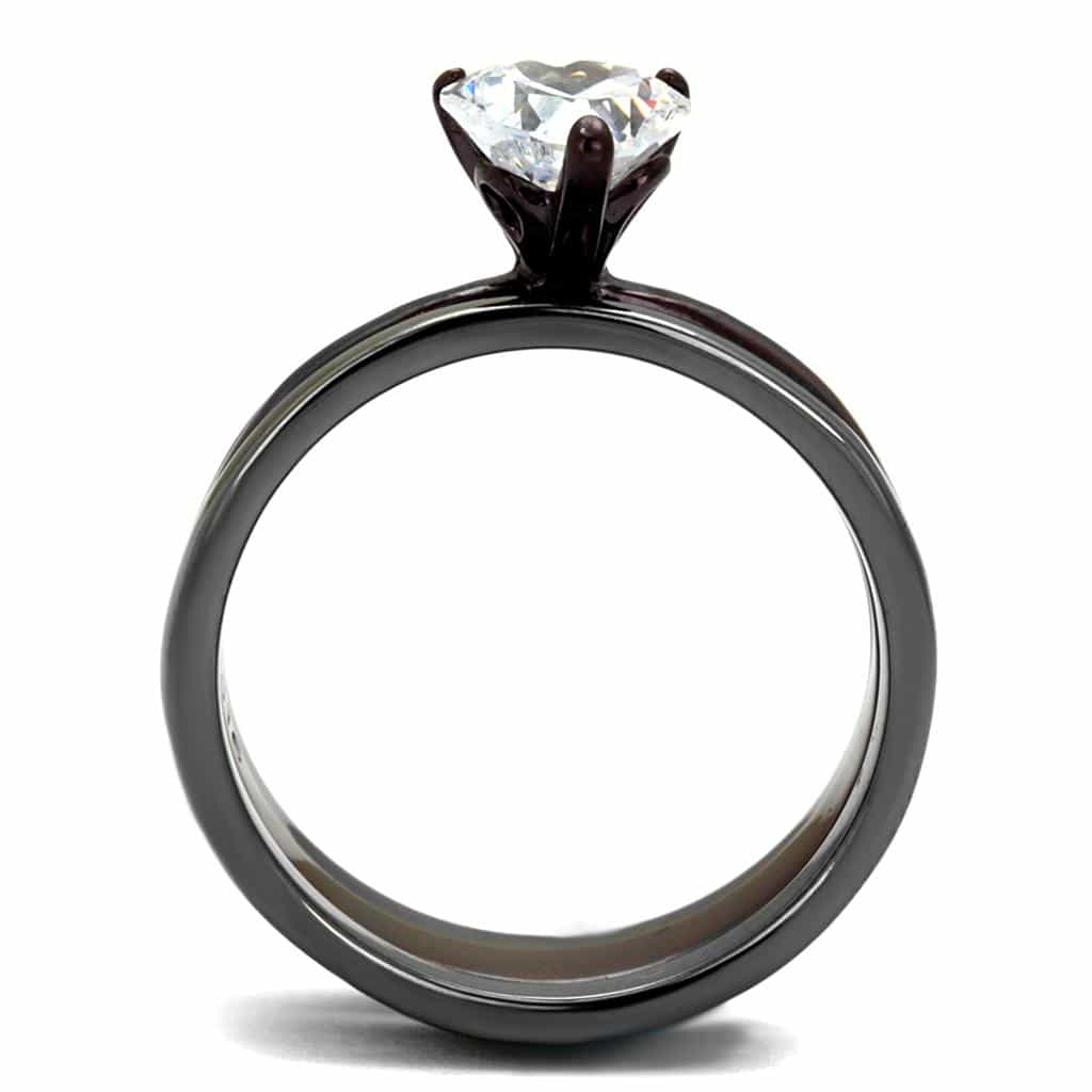 Stainless Steel Dark Tri Tone CZ Round Solitaire Stackable Ring view 8
