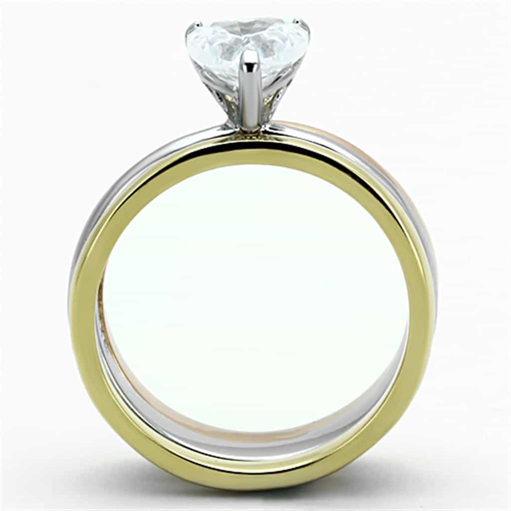 Stainless Steel Tri Color CZ Heart Solitaire Stackable Set Ring view 3
