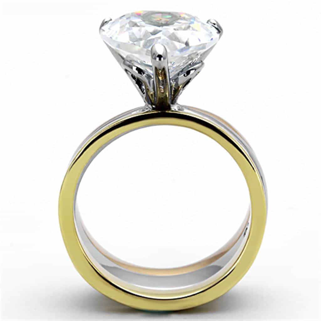 Stainless Steel Tri Color CZ Heart Solitaire Stackable Set Ring view 3