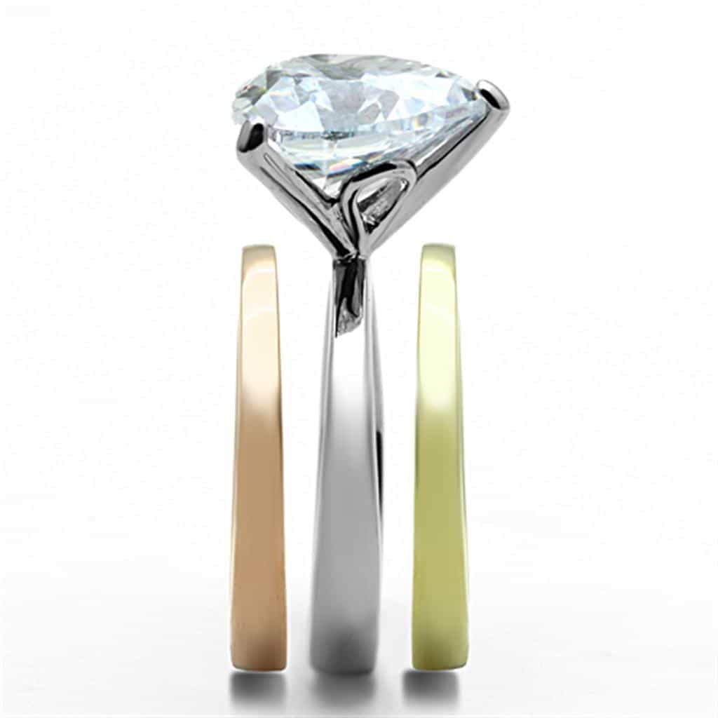Stainless Steel Tri Color CZ Heart Solitaire Stackable Set Ring view 8
