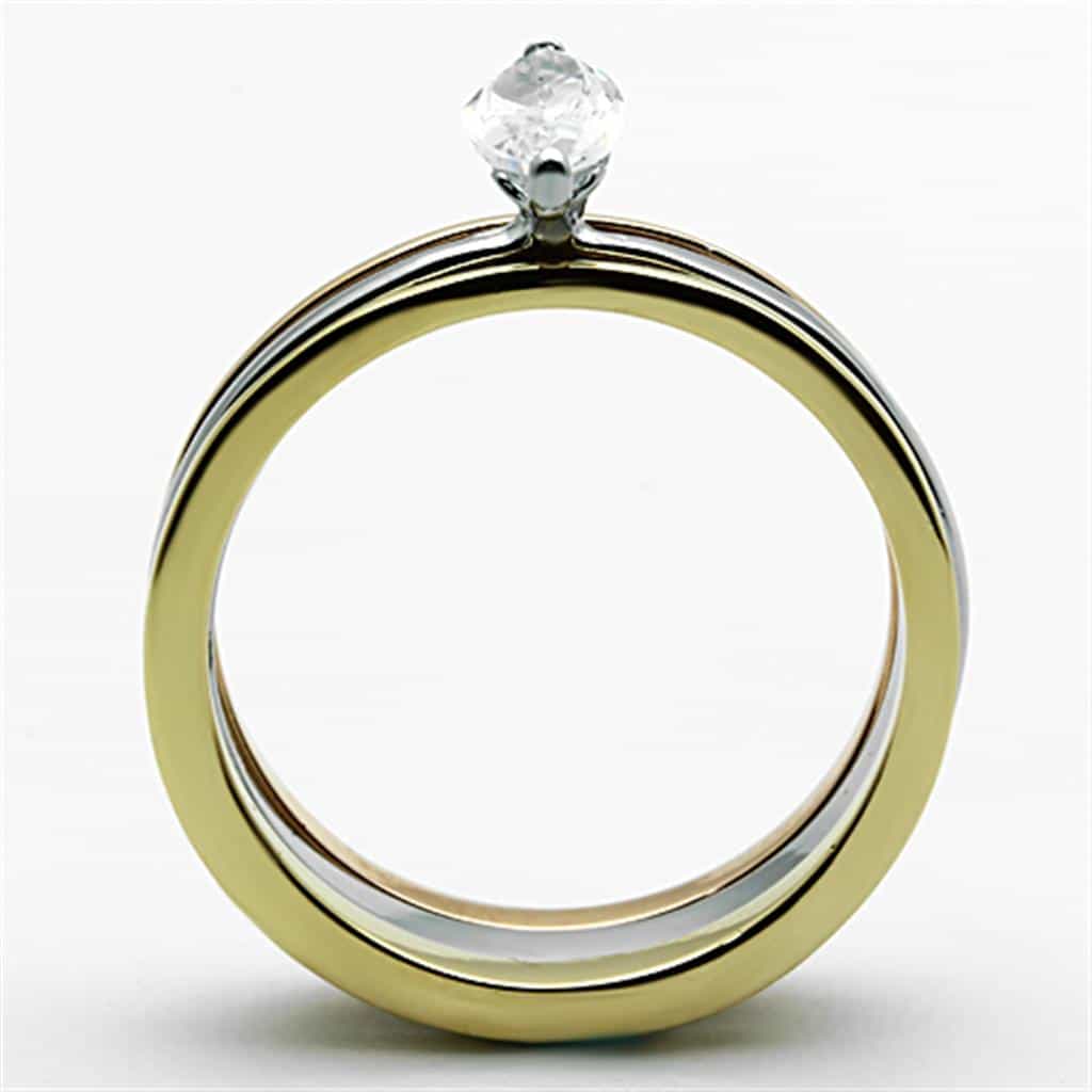 Stainless Steel Tri Color CZ Marquise Solitaire Stackable Ring view 3