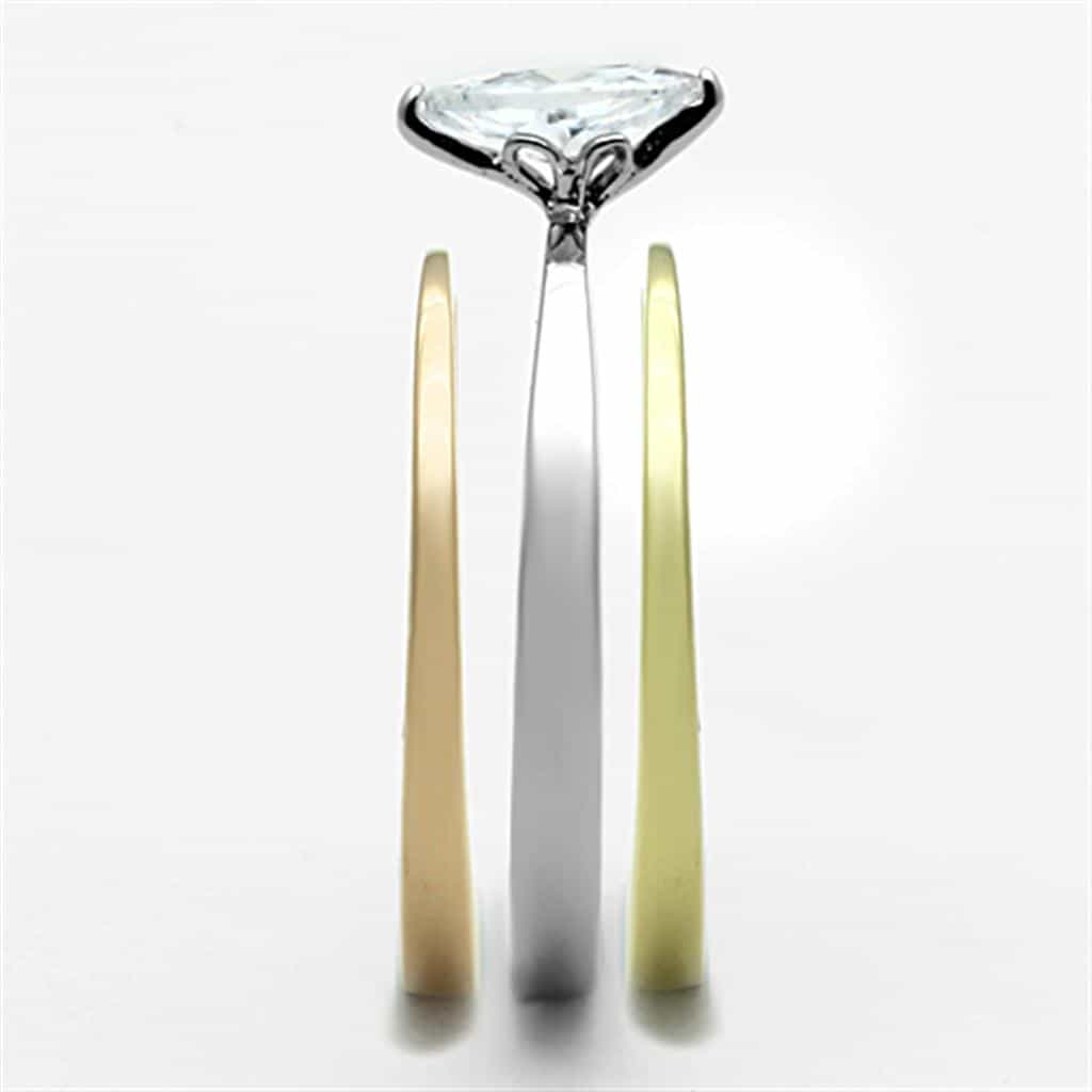 Stainless Steel Tri Color CZ Marquise Solitaire Stackable Ring view 8