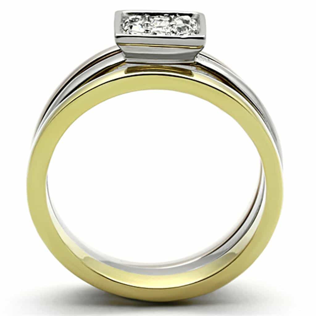 Stainless Steel Tri Color CZ Square Pave Stackable Set Ring view 3