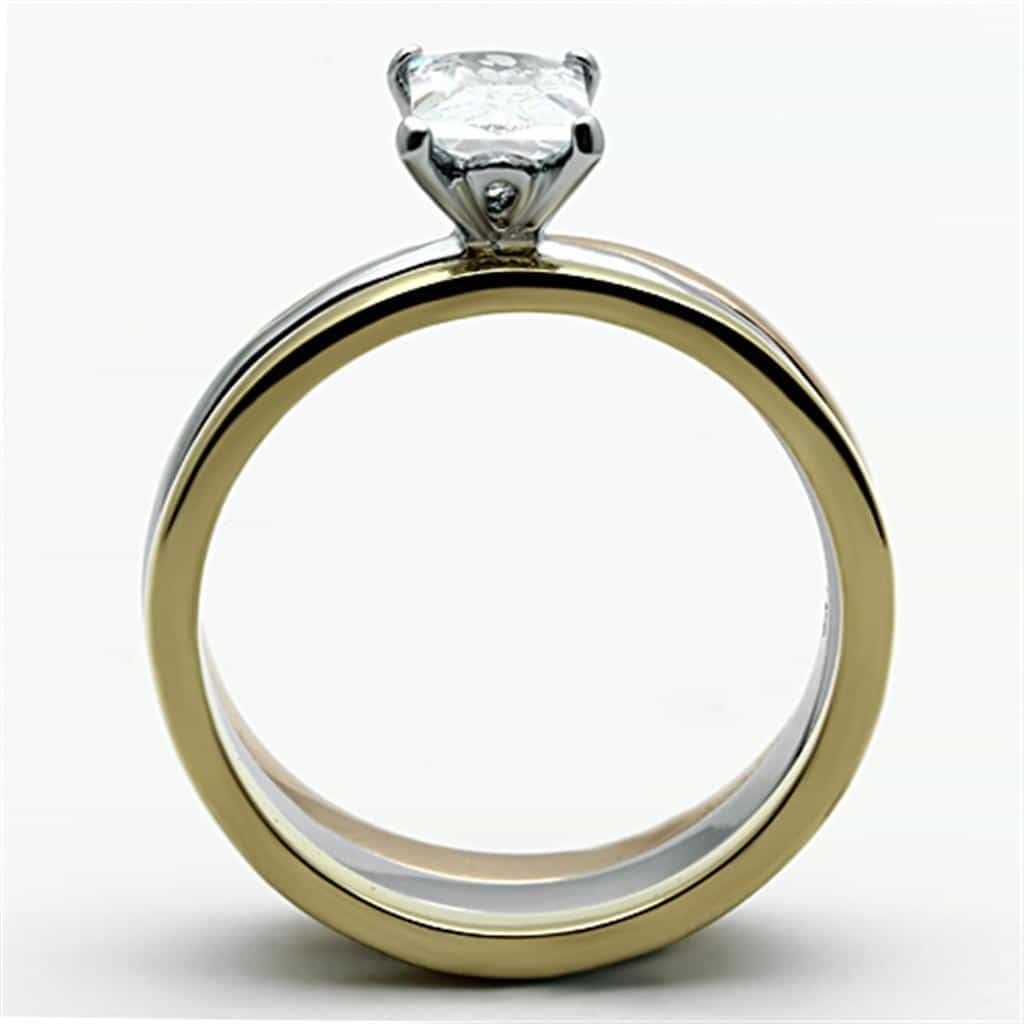 Stainless Steel Tri Color CZ Princess Solitaire Stackable Ring view 7