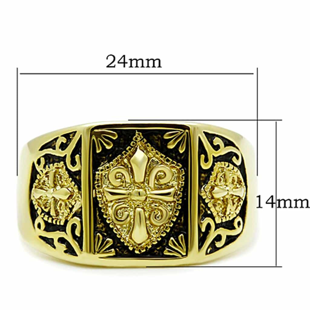 Stainless Steel Gold Fleur De Lis Filigree Mens Signet Ring view 2