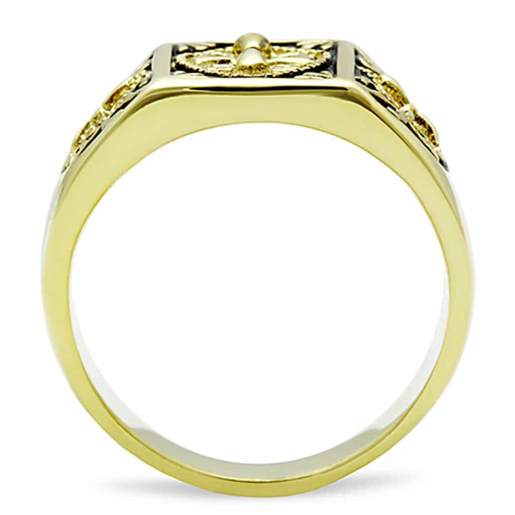 Stainless Steel Gold Fleur De Lis Filigree Mens Signet Ring view 7