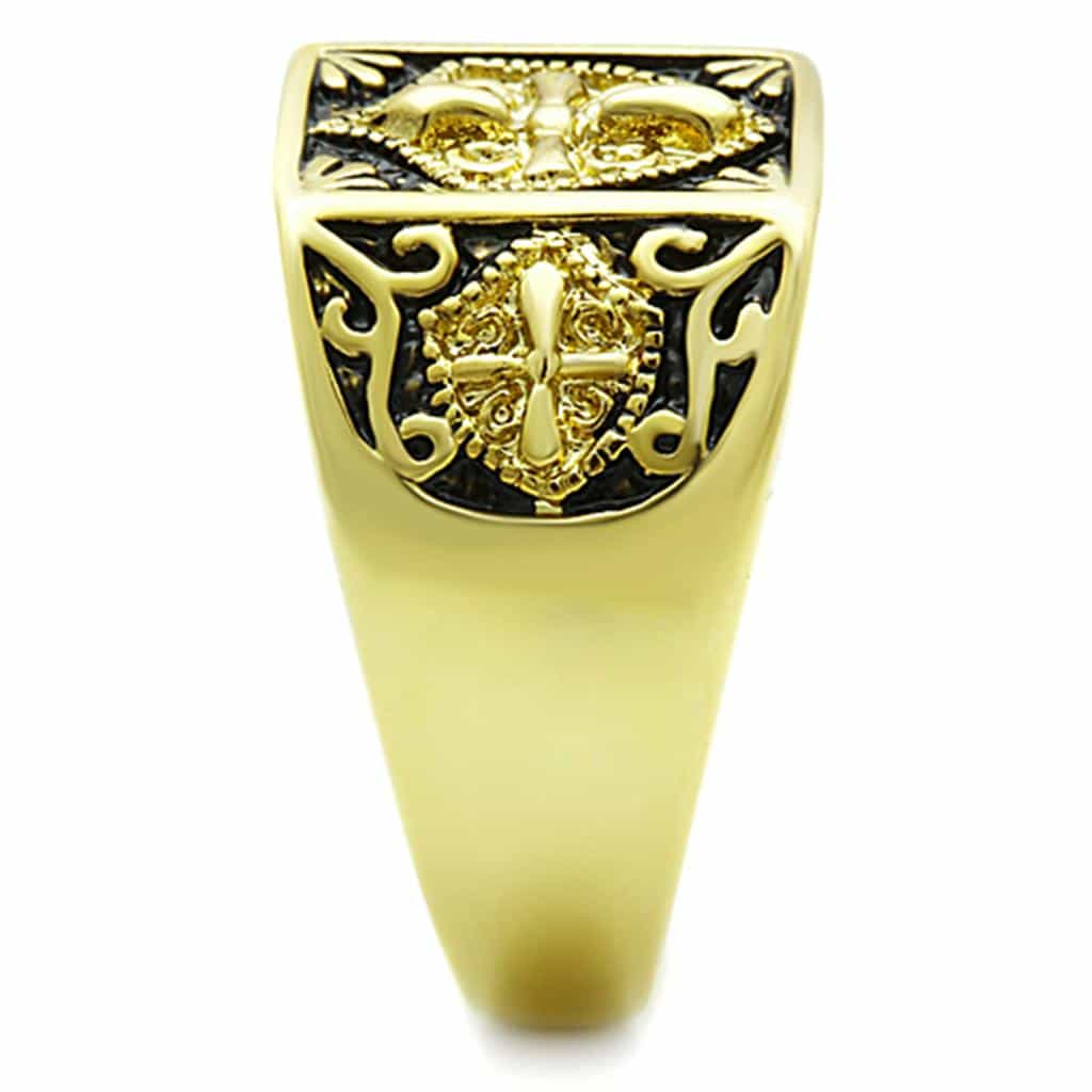 Stainless Steel Gold Fleur De Lis Filigree Mens Signet Ring view 8