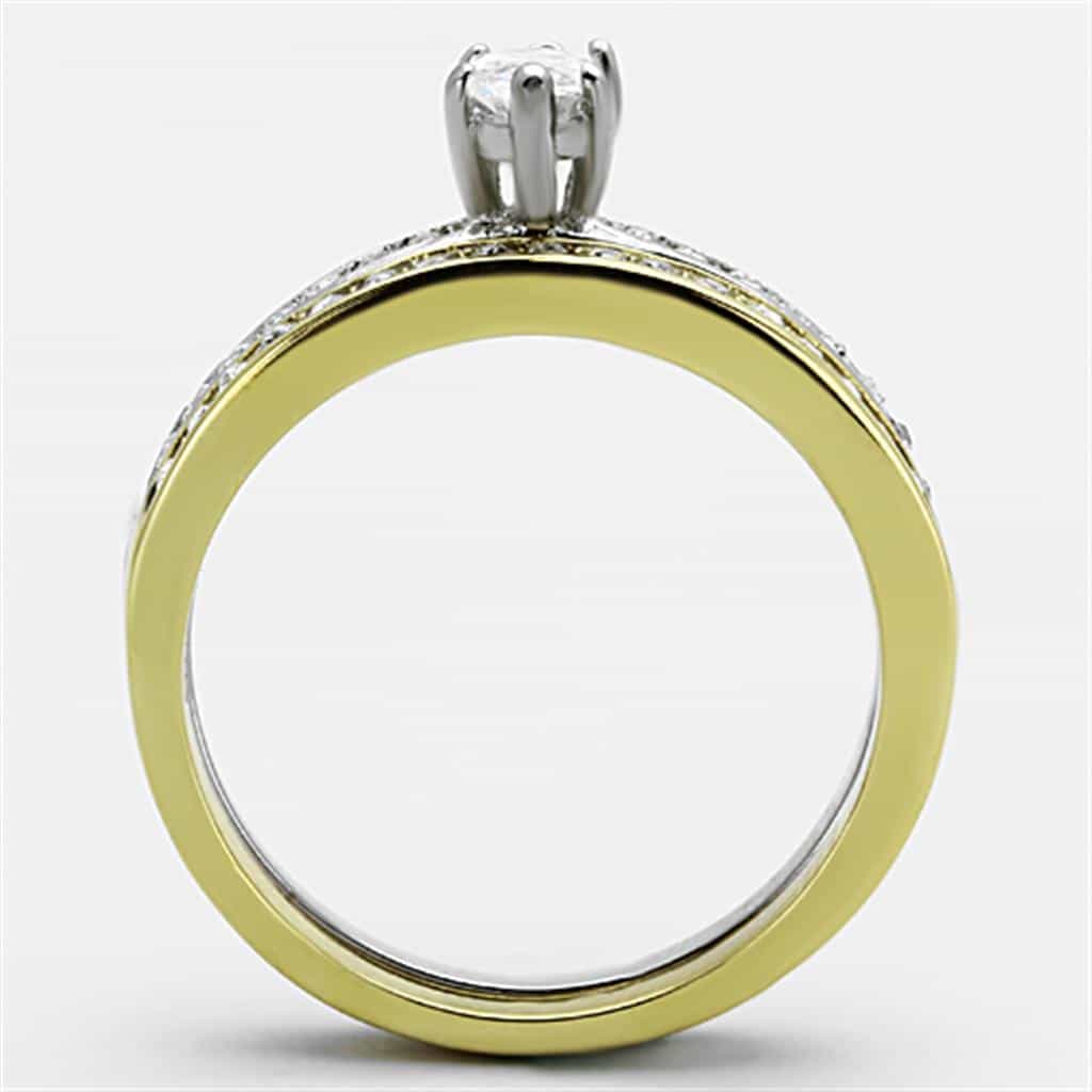 Stainless Steel Two Tone CZ Marquise Pave Channel Bridal Set Ring view 3