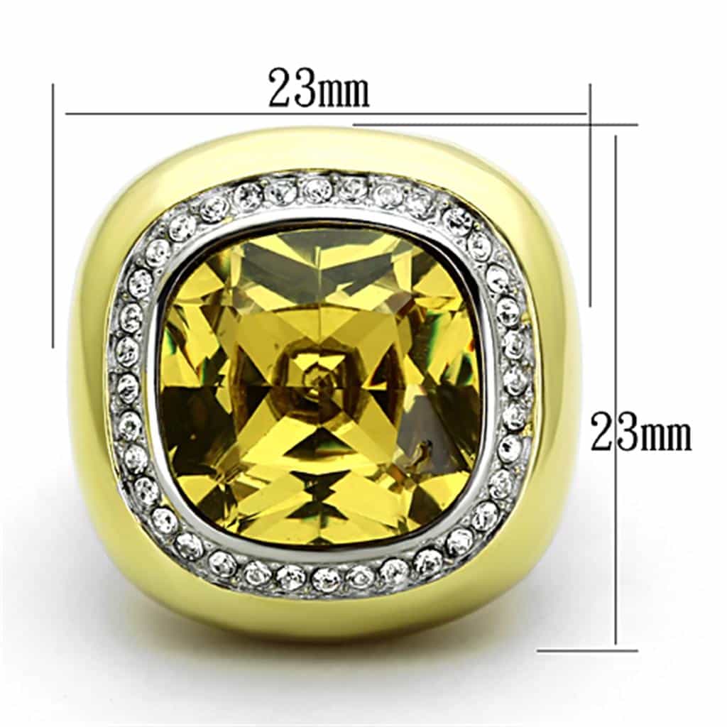 Stainless Steel Gold Champagne Cushion CZ Halo Ring view 6