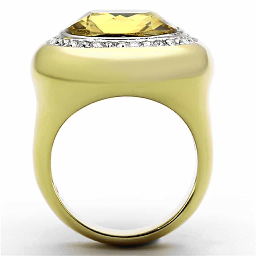 Stainless Steel Gold Champagne Cushion CZ Halo Ring view 7