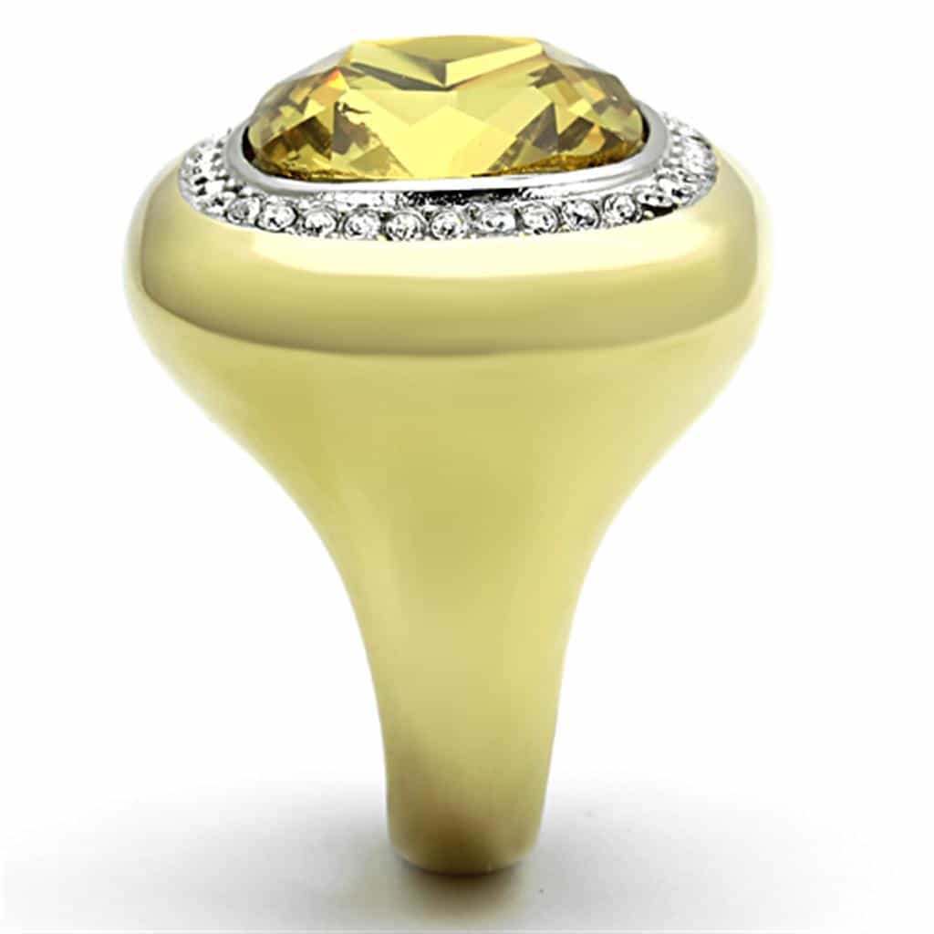Stainless Steel Gold Champagne Cushion CZ Halo Ring view 4