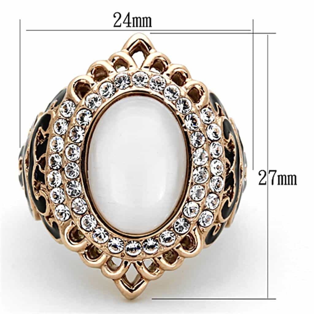 Stainless Steel Rose Gold White Oval CZ Halo Filigree Ring view 6