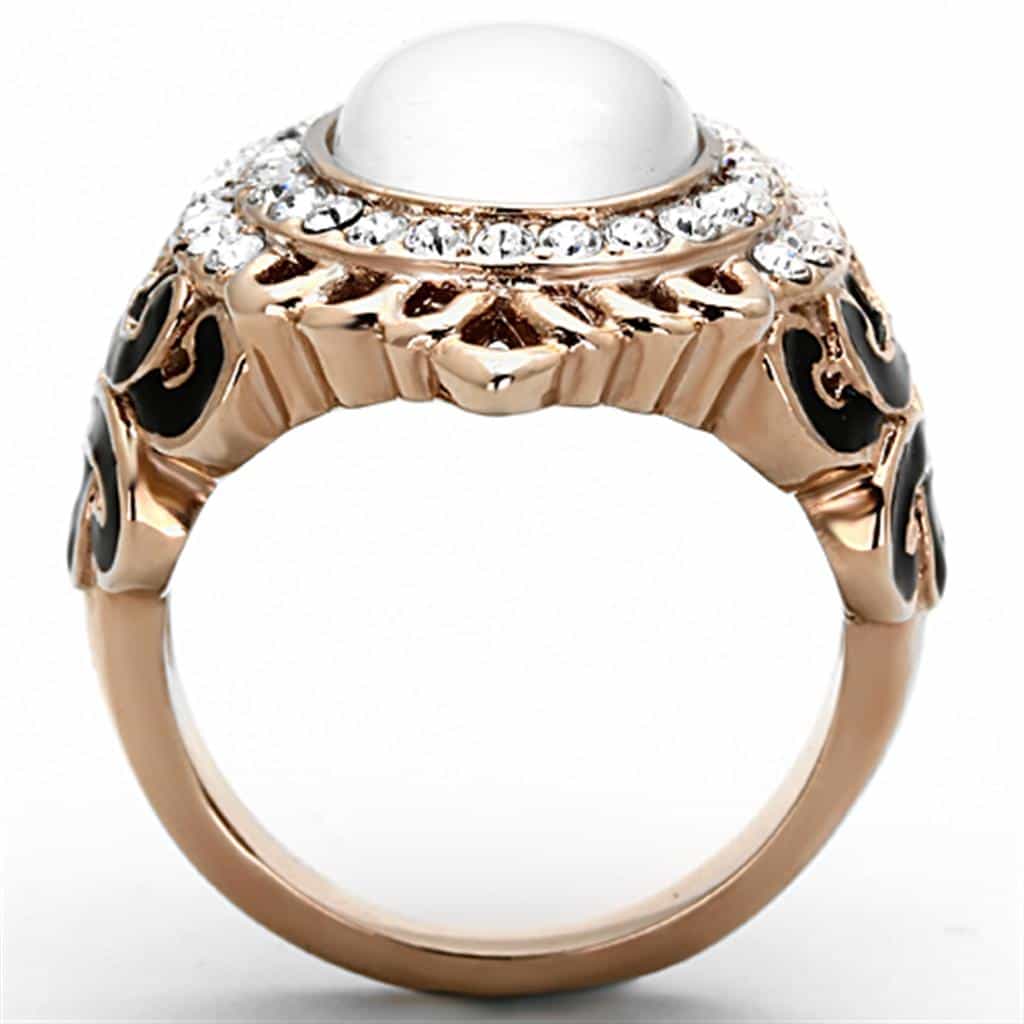 Stainless Steel Rose Gold White Oval CZ Halo Filigree Ring view 7